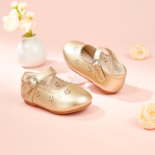 Image of PHIRAMIN Toddler Flower Girl Dress Shoes - Little Girl Mary Janes Flats Wedding