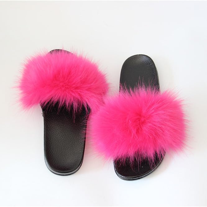 QMFUR Women's Vegan Faux Fur Slippers Fuzzy Slides Fluffy Sandals Open Toe Indoor Outdoor3