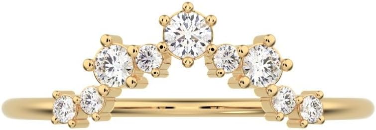 Clara Pucci 0.16 Ct Round Cut Simulated Clear Diamond Dainty Minimalist Cluster Crown Stackable Tiara Curved 14K White Gold Everyday Wedding Band