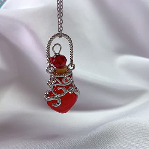 Aromatherapy Essential Oil Bottle Perfume Murano Glass Pendant Necklace For Women Heart-Shaped Perfume Bottle Fragrance Flask Small Flower Basket Travel Locket Pendant Collarbone Chain Necklace Diffuser Female Gift Red #TOP7