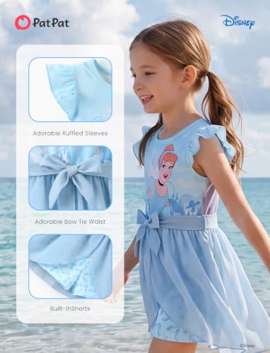 Image of Disney Princess Frozen Elsa Minnie Mouse Stitch Toddler Girl Romper With Skirt Overlay Summer Jumpsuit with Bow 2-6 Years