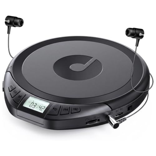 Image of Gueray Portable CD Player with Earphones CD Player for Car | CD Dsicman with Anti-Skip Shockproof with LCD Display Support PROG Memory Repeat Function