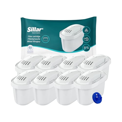 Sillar Wasserfilter Kartuschen - 8er Set - Kompatibel mit Brita Maxtra+, Marella, Elemaris, Style - BPA Frei - Effektiver Kalkfilter für reines Wasser