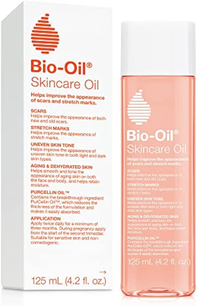 Bio-Oil Skincare Body Oil, Serum for Scars and Stretchmarks, Face and Body Moisturizer Dry Skin, Non-Greasy, Dermatologist Recommended, Non-Comedogenic, For All Skin Types, with Vitamin A, E, 4.2 oz
