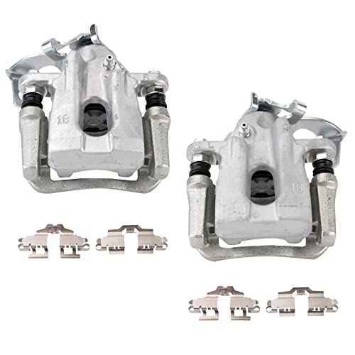 Image of TRQ Rear Driver and Passenger Side Brake Caliper Set Caliper Brackets Hardware Compatible with 2010-2015 Toyota Prius