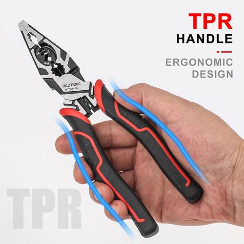 Image of HAUTMEC Pro Wire Stripper Tool 8 inch Multifunctional Combination Linesman Pliers Cable Cutter Wire Strippers Electrical Terminal Crimping Tool Clamping Spanner High leverage Eccentric Design HT0321
