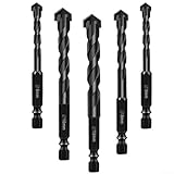 Brocas multifuncionales: juego de 5 piezas de aleación para hormigón, azulejos, vidrio, madera y acero inoxidable, incluye tamaños de 5 mm, 6 mm, 8 mm, 10 mm, 12 mm con vástago de 6,35 mm, compatible con taladros eléctricos y de banco estándar