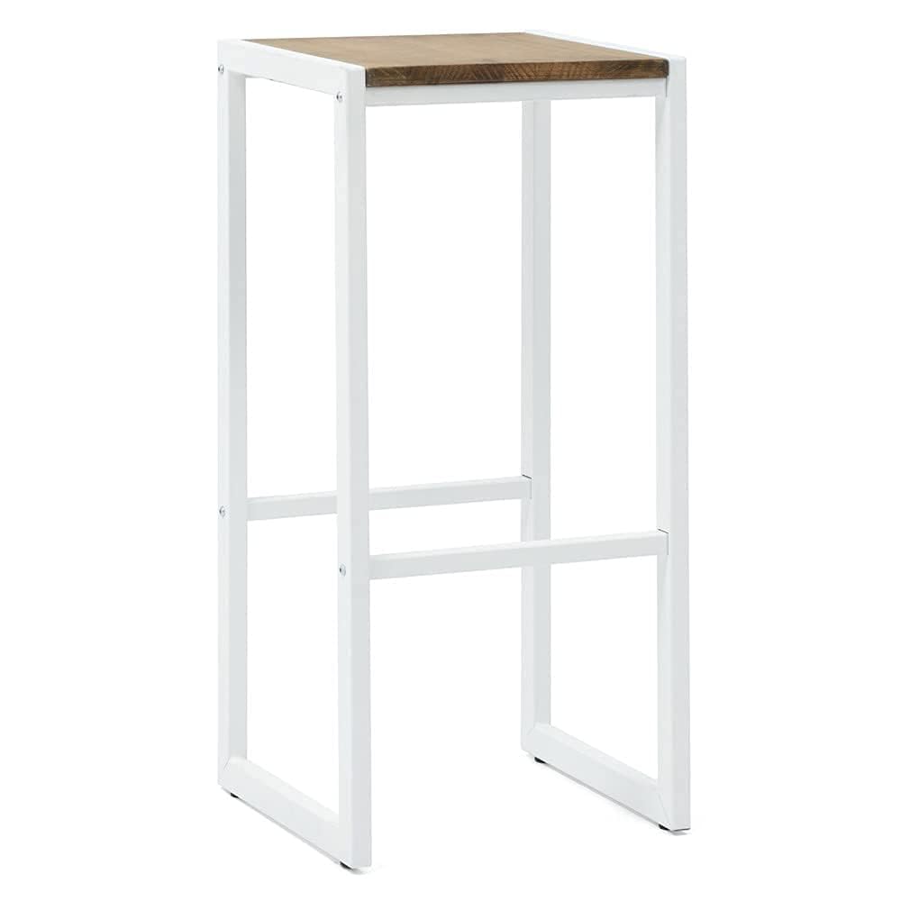 OGFC 38552 Bar Stool/Breakfast Stool/High Stool Modern Shape Seat Metal Structure and Wooden Seat -Coffee Shop -Kitchen - Restaurant -Bar - Home Etc. Metal Bar Chair - White-image-19