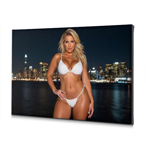 Tableau femme bikini blanc pour décoration salon moderne nuit urbaine
