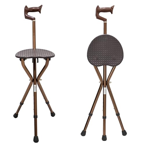 Rehamo Walking Stick with Seat for Seniors | 2-in-1 Walk & Rest Cane Stool | Height Adjustable, Lightweight Aluminium, Tripad Base, Non-Slip Grip| Folding Chair Stick for Elderly, Travel, 1yr Warranty