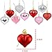 36Pcs Valentines Heart Shaped Ornaments - Valentines Heart Decorations - Red Pink Silver Glitter Heart Shaped Baubles - Romantic Christmas Valentines Tree Hanging Decorations