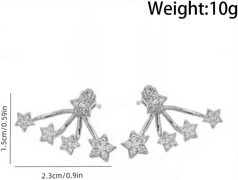 Silver CZ Star Jacket Earrings for Women Bling Rhinestone Stars Cluster Stud Earrings Gold Plated Pentagram Crawlers Earring Jewelry Accessories - Image 3