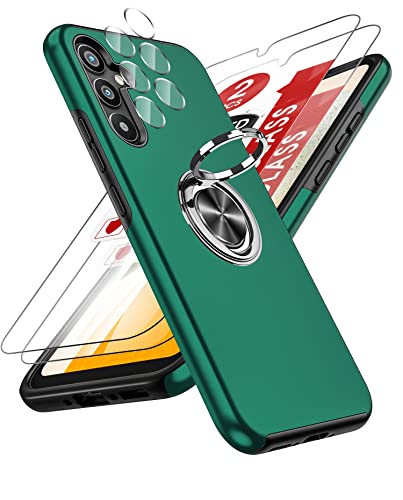 LeYi 5 in 1 for Samsung A34 5G Case: Samsung Galaxy A34 5G Phone Case Cover and 2 Tempered Glass Screen Protector & 2 Camera Lens Protector Shockproof 360 Magnetic Ring Holder Stand A 34 Green