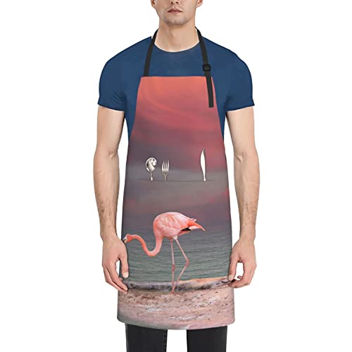 Pink Flamingo Printed Aprons With 2 Pockets Waterproof Durable Adjustable Bib Apron Unisex Apron For Cooking Baking Painting #TOP2