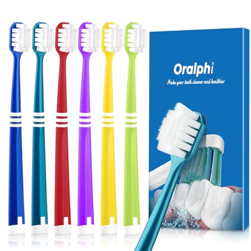 Oralphi Extra Soft Toothbrush for Sensitive Gums, Wide Head Soft Bristle Toothbrush with 10000 Flossing Micro Nano Bristles for Adults, Pregnant Women, Elderly, Braces(6 Colors Set)