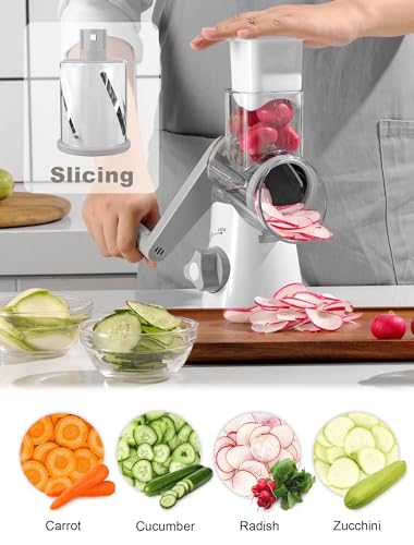 Image of Cheese Grater Rotary, Rotary Grater for Kitchen, Kitchen Grater Vegetable Slicer with 3 Drum Blades, Fast Cutting Cheese Shredder for Vegetables and Nuts