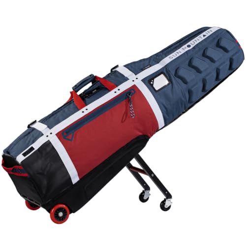 Sun Mountain ClubGlider 3 Golf Travel Bag, 4-Wheel Rolling Retractable-Leg System, Navy Red White