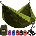 GORILLA GRIP Durable Portable Camping Hammock, Holds 500lbs with Heavy Duty Tree Straps, Comfortable Travel Swing, Camp Hammocks, Easy to Use and Install, Outdoor Essentials, Green, 10x6.5 FT