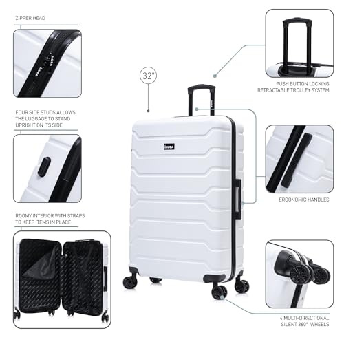 Image of InUSA TREND Luggage with Spinner Wheels | Durable lightweight Hardside Suitcase, Travel Bag with Handle and Trolley | 32-inch Extra-Large Checked luggage | White