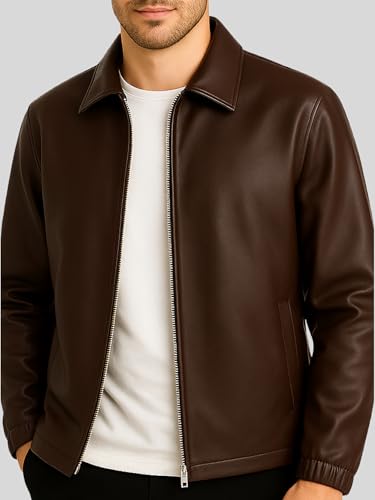 Image of Brown Faux Leather Jacket For Men - Lightweight Stylish Travel Outerwear For Bikers | Leather Jacket For Man - Stylish Lightweight Travel-ready Jacket