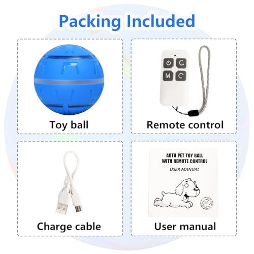 Interactive Dog Ball Toy, Peppy Pet Ball for Dogs, Dog Ball with Remote Control LED Lights, Automatic Moving Dog Ball, Active Rolling Dog Interactive Toys for Small Medium Large Dogs, Blue Interactive Dog Ball Toy, Peppy Pet Ball for Dogs, Dog Ball with Remote Control LED Lights, Automatic Moving Dog Ball, Active Rolling Dog Interactive Toys for Small Medium Large Dogs, Blue