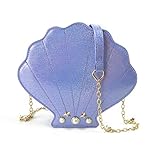 Hologram Laser Shell Shoulder Bags Pearl Cross-body Chain Purse Bags for Womens(Purple)