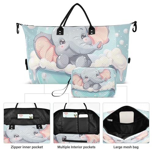 Cute Naughty Elephant Travel Duffel Bags Toiletry Bags Set of 2, Fun Gym Duffle Bag Carry on Bags for Airplanes2