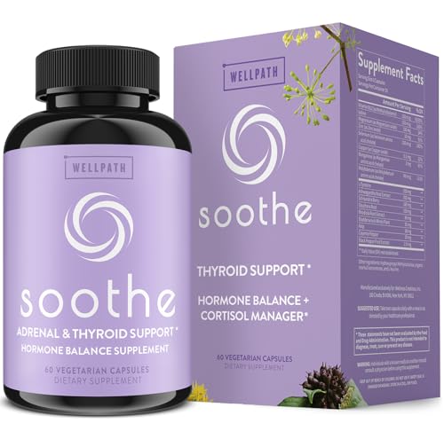 WellPath Soothe Thyroid Support for Women + Hormone Balance for Women | Cortisol Manager & Adrenal Support Supplement | Mood Booster | Iodine, Rhodiola, Selenium, Kelp | Adaptogens, 60 ct