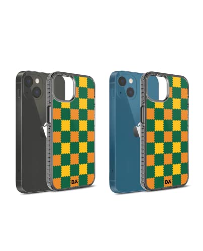 Image of DailyObjects Case for iPhone 14 Compatible with Mag-Safe Wireless Charging, Stride 2.0 Multi Green Checkerboard Slim Shockproof Back Cover with Inner Magnetic Ring