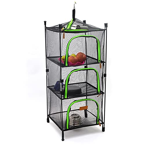 UPQRSG Herb Drying Rack, 3 Layer Hanging Mesh Net Dryer, Foldable Drying Net with Zipper, Multifunction Portable Vegetable Dishes Mesh, Mesh Storage Bag for Fruits, Seafoods, Clothes[Green]