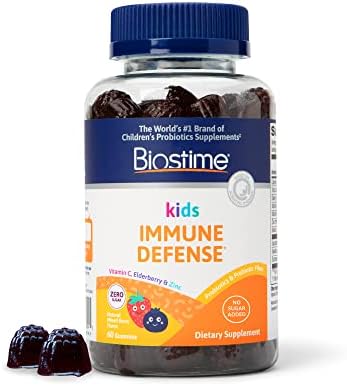Biostime Kids Probiotic Immune Gummies with Zinc, Vitamin C, Vitamin D, Sambucus Elderberry | 2B CFU Probiotics & Prebiotic Fiber Gummies for Kids | Kids Immune Support | 60 CT
