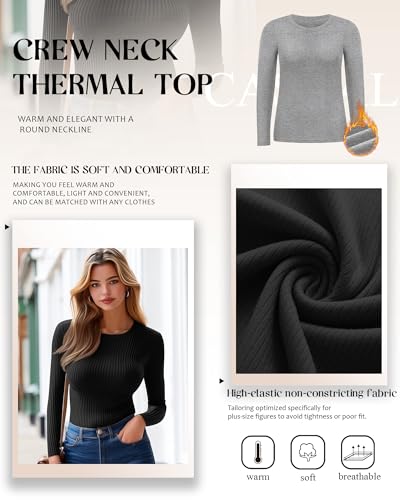 3 Pack Plus Size Thermal Shirts for Women Long Sleeve Ribbed Knit Underwear Tops Base Layer Tee4
