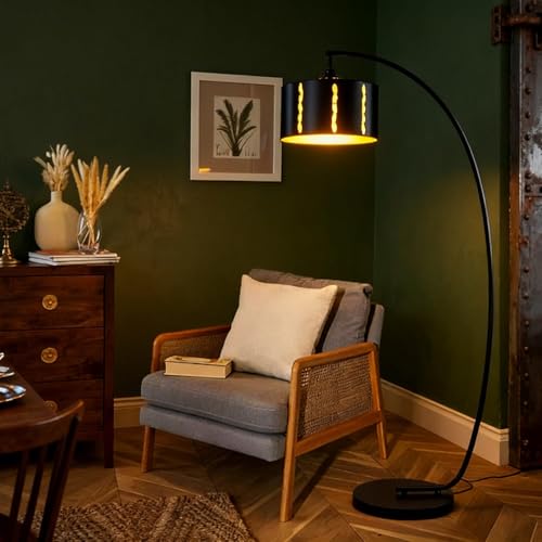 Osasy Abat-jour noir avec doublure intérieure dorée, design bicolore, rond, 30 x 18 cm, pour lampadaire, suspension et suspension – vue 3