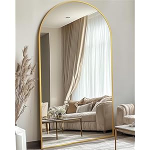 Full Length Mirror, 81″x41″ Oversized Floor Mirror Freestanding, Full Body Floor Standing Mirror with Stand, Hanging Mounted for Bedroom Living Room, Gold, Arched Style