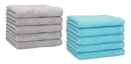 Betz Pack of 10 Guest Towels PREMIUM 100% Cotton 30x50 cm (silver grey & turquoise), Silver Grey/Turquoise