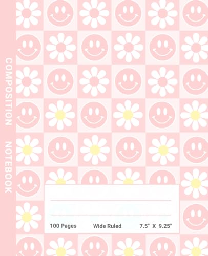 Preppy Notebook Composition: Cute Blush Pink Y2K Notebook For Teens, School, Office, Work, Women With Happy Smiley Faces | Aesthetic Back To School ... | Wide Rule Notebook Paper | Y2K Accessories image 2