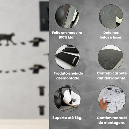 Kit Playground Para Gato Desmontado Em Mdf Pintado de Preto 14 Pçs Fixo De Parede
