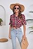 Stamain Checked Shirt Long Sleeve Classic Flannel Shirts for Women Casual Button Down Plaid Blouses with Pockets Red Brown 3XL #5