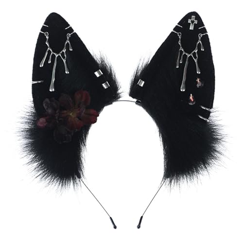 Serre-tête oreilles de loup en peluche pour cosplay et déguisement anime