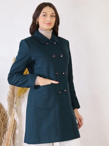 Image of CHKOKKO Women Classic Long Winter Coat Double Breasted | Knee Length Design with a Sophisticated Spread Collar and Convenient Front Pockets for All Occasions