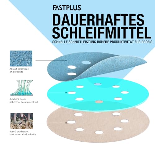 8 Loch Blaue Schleifpapier 125mm Klett 120 Körnung Schleifscheiben 50 Stück Keramik Schleifscheibe Staubfreies und Langlebiges Exzenterschleifpapier für Holz Metall und Farbe