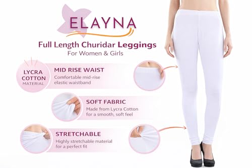 Image of ELAYNA Lycra Stretchable Churidar Leggings for Women's and Girls, White, XL Size, Full Length, Slim Fit