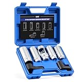 Orion Motor Tech 7pc Oxygen Sensor Socket Set, 1/2 & 3/8 in. Drive O2 Sensor Removal Set with 22 mm 27 mm 29 mm Sockets, Oxygen Thermal Oil Pressure Sensor Removers for Oil Vacuum Fuel Injector Switch