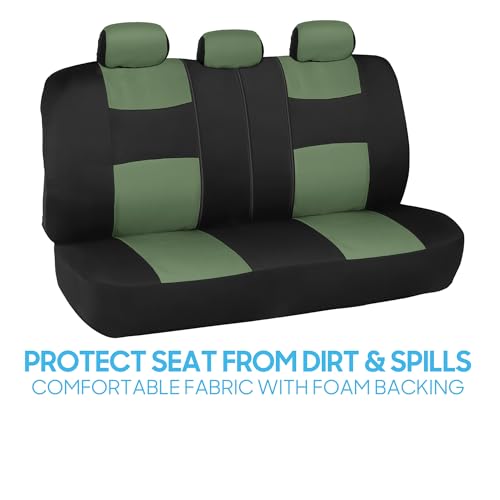 Image of BDK PolyPro Car Seat Covers Full Set in Green on Black, Front and Rear Split Bench Seat Covers for Cars, Car Seats Cover Set and Accessories for Auto Trucks Van SUV - Green