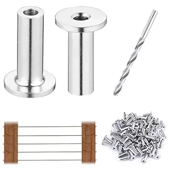 80 Pack Stainless Steel Protector Sleeve Marine Grade T316 Made for Wire Rope Railing |DIY Decking Railing | Free Drill Bit Included | Made for Wood/Composite Posts |