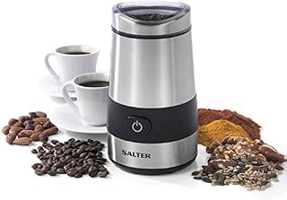 Salter EK2311 Electric Kitchen Coffee and Spice Grinder, 60 g, 200 W, Stainless Steel, One Touch Button, Transparent Lid, Grinding Machine For Coffee Beans, Mixer Grinder for Indian Cooking, Silver