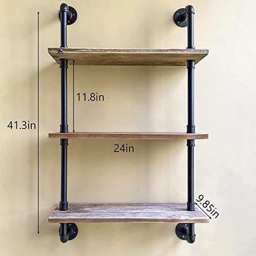 Hddfer Bathroom Shelves Over Toilet Industrial Pipe Shelving With Wood 24 Inch,Rustic Wall Shelves,Industrial Shelves Floating Pipe Shelves For Farmhouse,Bathroom Shelves Pipe Wall Shelf Mounted #TOP1