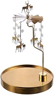 FRCOLOR Christmas Carousel Candle Holder Tea Light Holder Metal Rotary Spinning Candle Cup EIK Metal Candlestick for Party Home Office Festival
