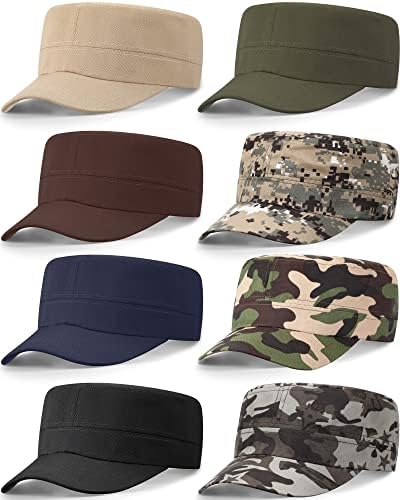 8 Pcs Military Caps for Men Cadet Army Caps Adjustable Military Style Hats Unisex Washed Cotton Cadet Hat for Men Women