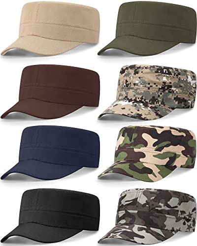 Image of Foaincore 8 Pcs Army Hats for Men Cadet Military Style Caps Cadet Hat Adjustable Unisex Washed Cotton Hats for Men Women Classic